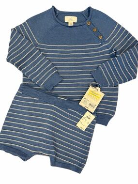 Blue Striped Knit Top & Shorts Set - Infant